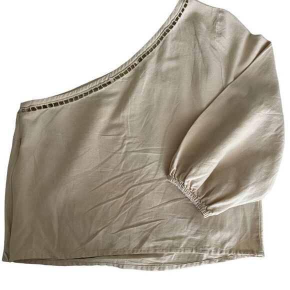 Mango Asymmetrical Embroidered Open Work One Shoulder Top S Ecru - Picture 8 of 11